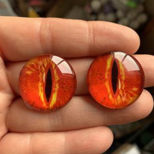 Ojos muy grandes de Gato & Dragón  de Vidrio   1 par 25 mm  ROJO ANARANJADO