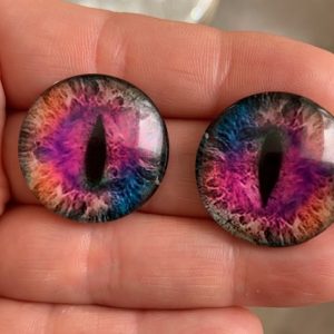 Ojos muy grandes de Gato & Dragón  de Vidrio   1 par 25 mm  MIX MORADO/ROSADO
