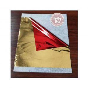 Pan de oro de imitación color ROJO/DORADO     1hoja   13 x 13cm