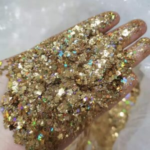 Glitter cuadrado mix tamaños color DORADO GRUESO      40 gramos