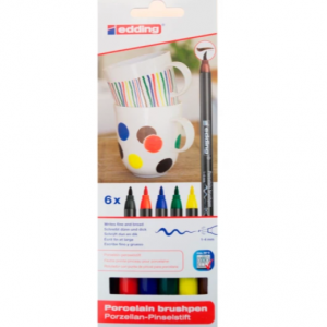 Edding Porcelain Brush Pen - Set 6 Marcadores Colores Clásicos para Porcelana