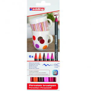 Edding Porcelain Brush Pen - Set 6 Marcadores Colores Cálidos para Porcelana