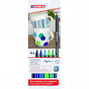 Edding Porcelain Brush Pen - Set 6 Marcadores Colores Fríos para Porcelana