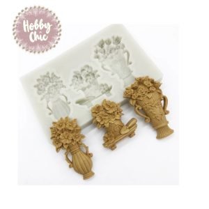 Molde de silicona con 3 JARROS CON FLORES     1u