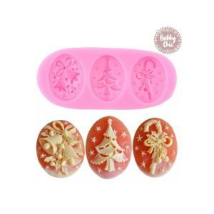 Molde de  3 camafeos motivos navideños de silicona        1u