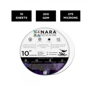 Papel sintético para tintas al alcohol NARA CÍRCULO BLANCO   25 cm diámetro  10 pulg.  Pack 10 hojas de 275 Mic