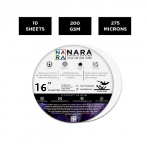 Papel sintético para tintas al alcohol NARA CÍRCULO  BLANCO   41 cm diámetro   16pulg.  Pack  10 hojas de 275 Mic