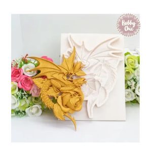 Molde de silicona  DRAGÓN SOBRE  ROSA.   1u