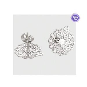 Bases pendientes diseño Floral de acero inoxidable plateados  10u