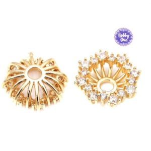 Centros de flores GRANDES  dorados con CIRCONITA circular   10 u