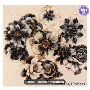 Láminas de PVC pegatinas decoupage  flores RETRO FLORACIÓN NOCTURNA .        1pack