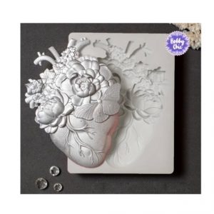 Molde de silicona CORAZÓN con diseño mariposa y flor    1u