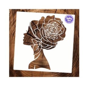 Sténcil de plástico  PERFIL DE MUJER CON ROSA    1u