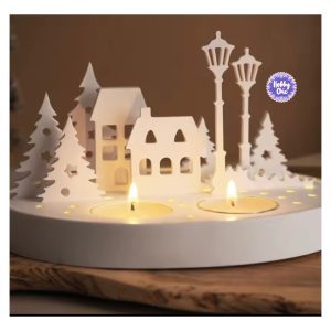 3 Moldes escena pueblo de invierno  PORTAVELA .   1 pack